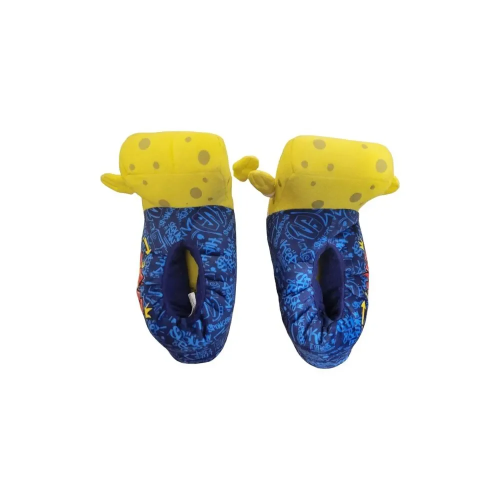 SpongeBob Slippers Kids Unisex 2/3 Blue Yellow Warm Fun Cartoon